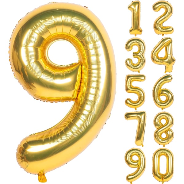 2 STK 40 tommer digitale heliumfolie fødselsdagsballoner guld nummer 9