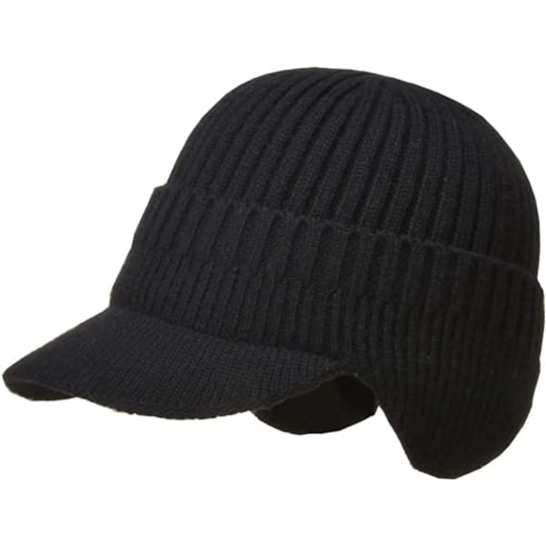 Herre Vinterhue med Varm For, Herre Strikket Fleece Hue, Herre Varm Vinterhuer med Ørevarmere til Udendørsaktiviteter, Sort