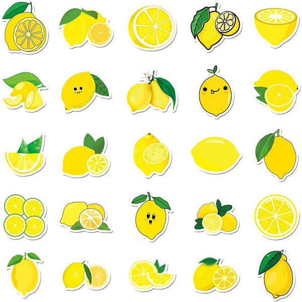 Citronklistermærker Pakke Vandtætte Vinylklistermærker til Hydroflasks Laptop Kop Vandflasker Bil Notebook Bagage, Trendy Frugtklistermærker Pakke(Citron-50stk)