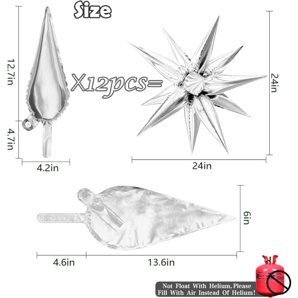 50 stk. eksplosionsstjerne folie balloner - 12 spidse stjerne balloner, sølv stjerneburst kegle mylar balloner pig ballon til festartikler
