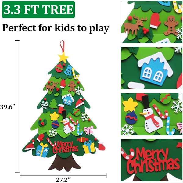 Filttallrik Julgran Set, 1 meter DIY Dörr Vägg Hängande Julgran för Festtillbehör Julgåvor Hem Nyår Juldekorationer Tree without lights