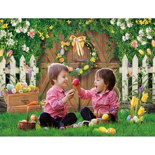 7x5ft Vårpåske Bakgrunn Tre Låvedør Grønt Gress Påske Fotoshoot Bakgrunn Påske Bakgrunner for Vårblomster Påske Foto Bakgrunn