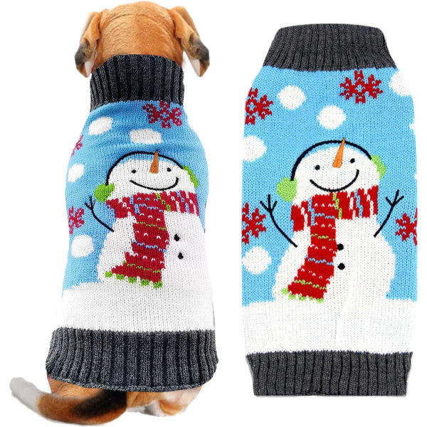 Pet Julehund Sweater med Snemand Tryk Hvalp Julekostumer Vinter Varme Rullekrave Jumpere Hvalp Strikkede Tøj Katte Outfits (XXL, Blå Snemand)