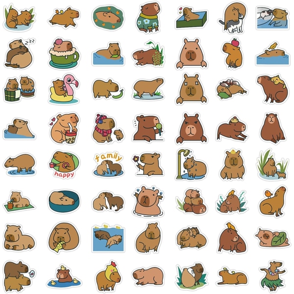 100 stk søte tegneserie-capybara-klistremerker for barn, jenter, tenåringer (Capybara)