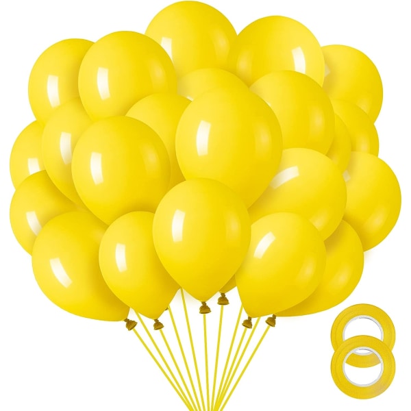 Gule ballonger 12 tommer, 100 pakke gule lateksballonger for bursdagsbabydusj Christmas Minions Bee Party-dekorasjoner (med gult bånd)