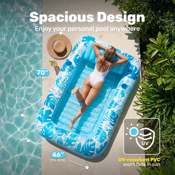 Inflatable Pool Lounger, 180 x 118 cm Extra Large Pool Float for Adults with Pillow, 4-in-1 Sunbathing Pool Float, Sunbed Lounge Blue