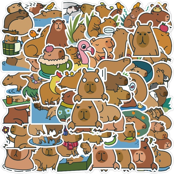 100 kpl söpöjä sarjakuva kapybaratarroja lapsille, tytöille, teini-ikäisille (Capybara)