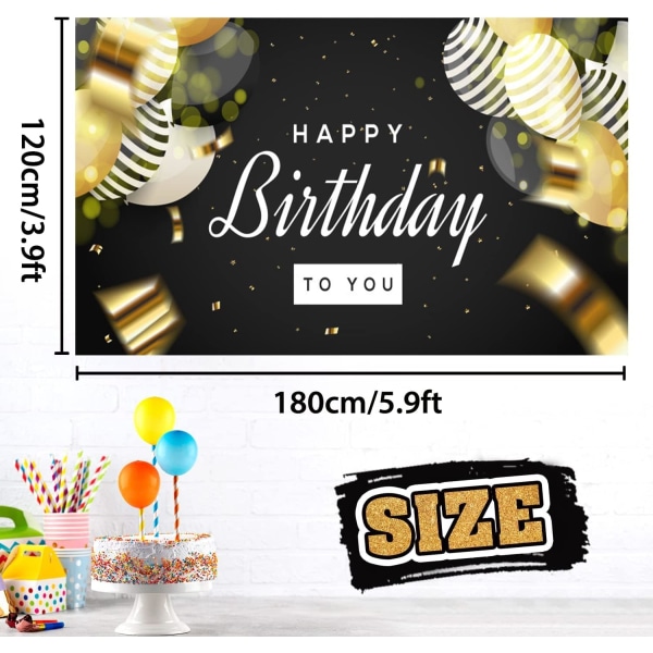 Happy Birthday To You Backdrop Banner Black and Gold Birthday Photography Background Birthday Party Decoration Supplies for Men Women