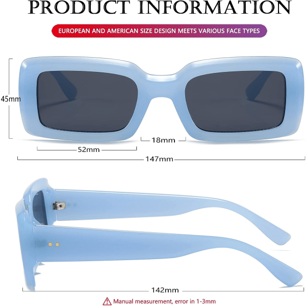Tykke, tykke rektangulære solbriller for kvinner Menn Moderne små firkantede solbriller Mote fete, smale solbriller