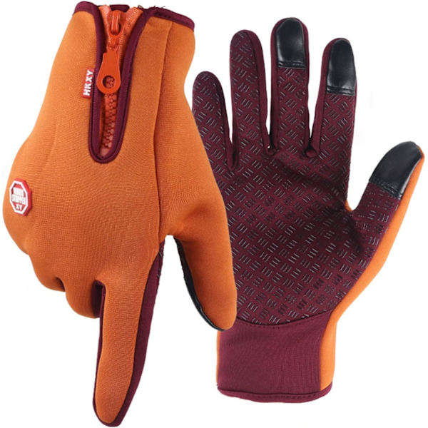 Vandtætte vinterhandsker til mænd og kvinder, vindtætte, varme skihandsker, touch screen, orange, XL