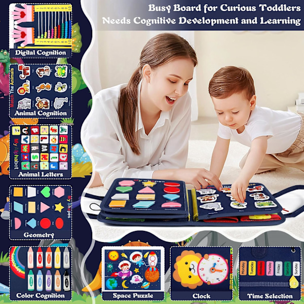 Busy Board för småbarn 5 lager, aktivitetsbräda, Montessori leksak baby från 1 2 3 4 5 år flicka pojke, pedagogisk sensorisk leksak, motorikbräda Model E 22*28cm