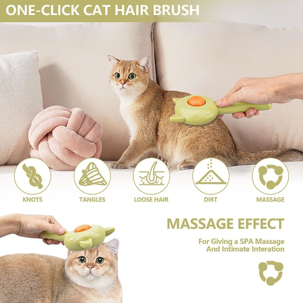 Pet Grooming Brush, Pet Hair Cleaner Remover Brush Selvrensende kattepleiebørste for kort, langhårede katter Hundefjerning med renseknapp (grønn)