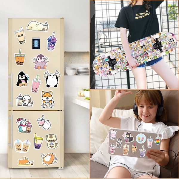 100 STK Kawaii Bubble Tea Stickers, Drikke Stickers, Vinyl Cute Tea Stickers Gaver, Asthetic Stickers, Water Bottle Sticker Pack til teenagere piger børn