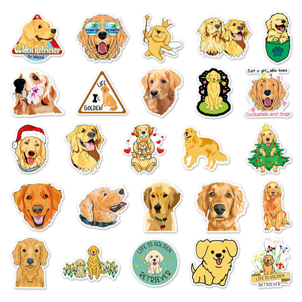 Golden Retriever-klistermærker | 50 stk. | Søde hundevynil-klistermærker, der er vandtætte til bærbare computere, telefoner, bagage, kolber, vandflasker, cykler, biler, tablets, klistermærkepakke