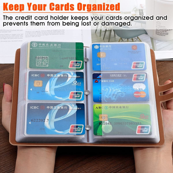 Luottokorttipidike Nahkainen käyntikorttikotelo, jossa on 96 korttipaikkaa erilaisten korttien ja asiakirjojen hallintaan ja katoamisen tai vaurioitumisen estämiseen (khaki)