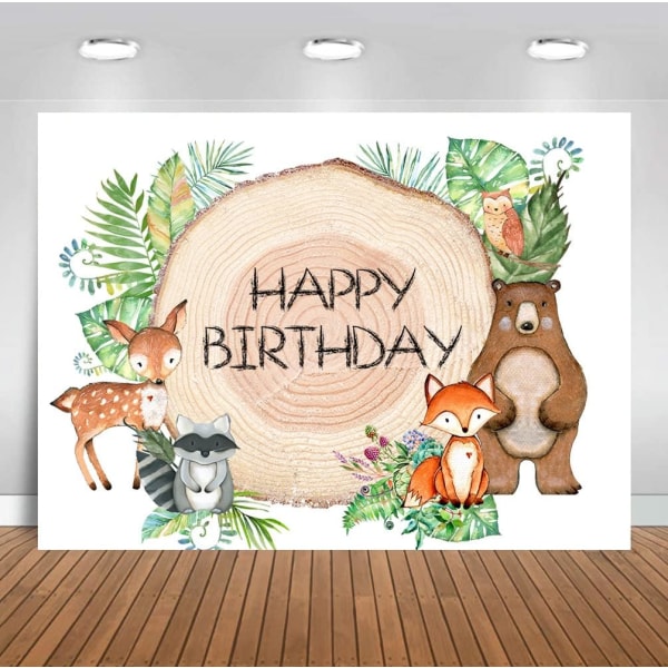 7x5ft Woodland Bakgrund för Födelsedag Rustik Skog Woodland Djur Tema Födelsedag Bakgrund Grönska Woodland Baby Shower Dekorationer