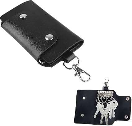 Key Holder (Black+Red), Leather Key Case, Leather Key Organizer