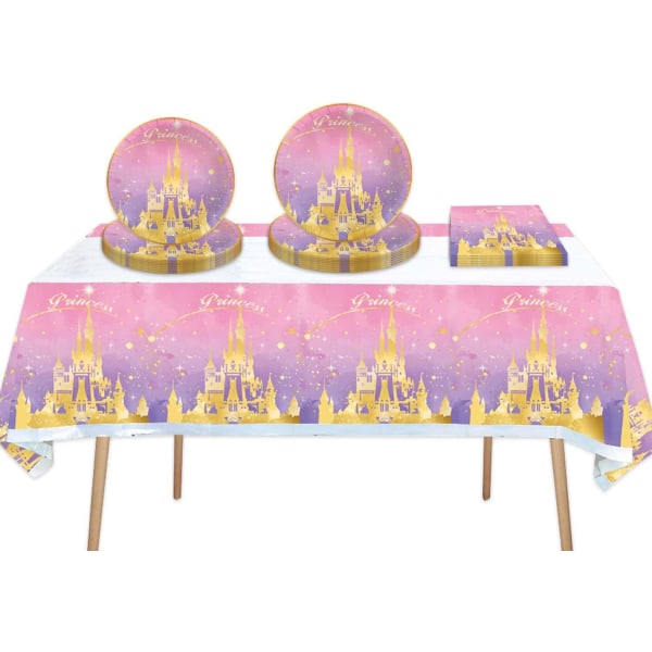 Pink Princess Castle Party Supplies include 41 PCS Dinnerware - 7 inches Paper Plates,9 inches Paper Plates,Napkins and Tablecloth for Birthday Party