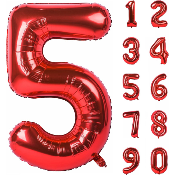 40 tuuman punainen suuret numerot 0-9 syntymäpäiväjuhlakoristeet heliumfolio mylar iso numero ilmapallo digitaalinen viisi