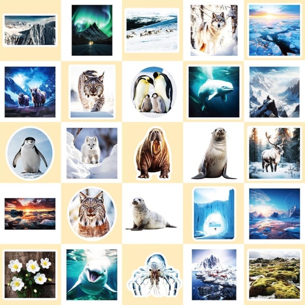 50 st Polar Region Animals Stickers Polar Landscape Vattentäta Vinyl Dekaler Vattenflaskor Laptop Bagage Mobiltelefon Gitarr Skateboard Dekoration