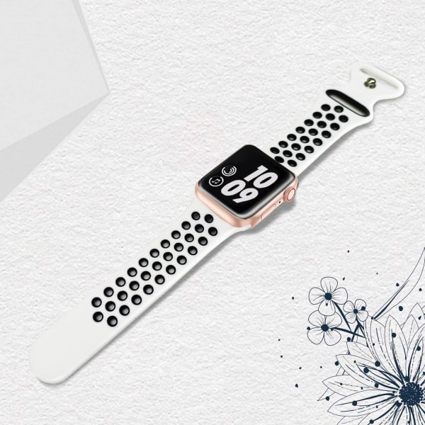 Kompatibel med Apple Watch Band Herre Kvinder, åndbar Silikone Sport Erstatningsarmbåndsrem til størrelse: 42/44/45/49 mm/Hvid & Sort