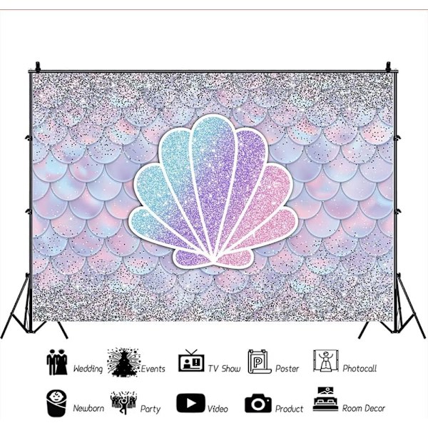 Glitter Baby Mermaid Bursdag Bakgrunn Lilla Skinnende Fisk Skala Prinsesse Portrett Bakgrunn Jente Festdekorasjoner Sølv Prikker (7x5FT/2.1x1.5m)