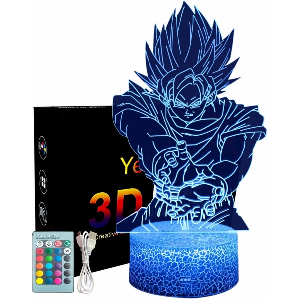 Goku 3D Yövalo, Anime Lamppu Lasten Goku 3D Lamppu, Kaukosäädin 16 Väriä Vaihteleva LED Illusion Lamppu ja Art Deco Lamppu, Joulun syntymäpäivälahja,D