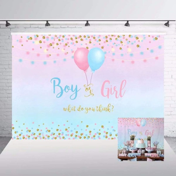 Dreng eller pige køn afsløring baggrund blå lyserøde prikker ballon fotografering baggrund 7x5ft vinyl køn afsløring baby shower fest banner baggrunde W-1860