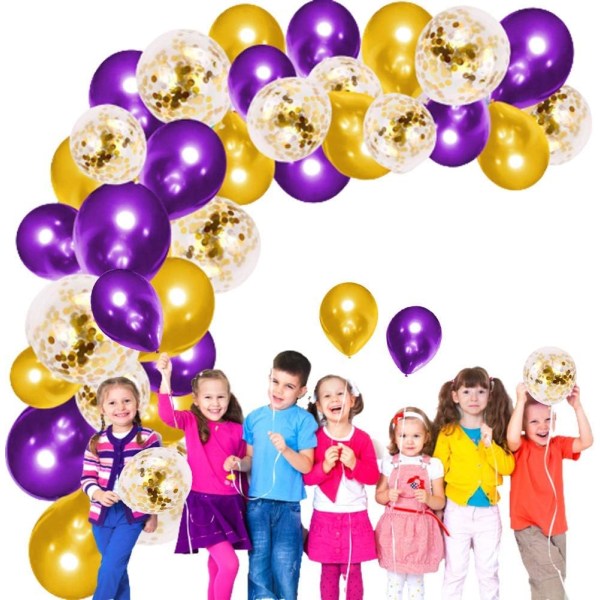 Purppura kultainen ilmapallo Garland Arch Kit, 121 kpl Purppura kultaiset juhlatarvikkeet Kultaiset violetit ilmapallot Kultaiset konfettilateksiilmapallot juhlien sisustamiseen