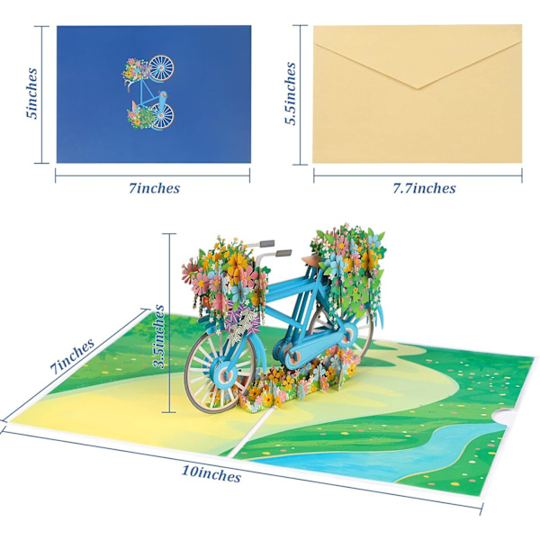 Pop-up-kort, Bicycle Floats pop-up-kort, lantlig stil, lämplig för alla tillfällen, med kuvert och lapp 6\" x 8\" (Bicycle Floats)