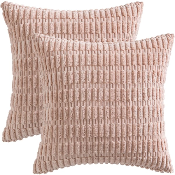 2-pack dekorativa korduroy kuddfodral 18x18 tum mjuka boho randiga kuddfodral modern heminredning för soffa vardagsrum soffa säng rosa