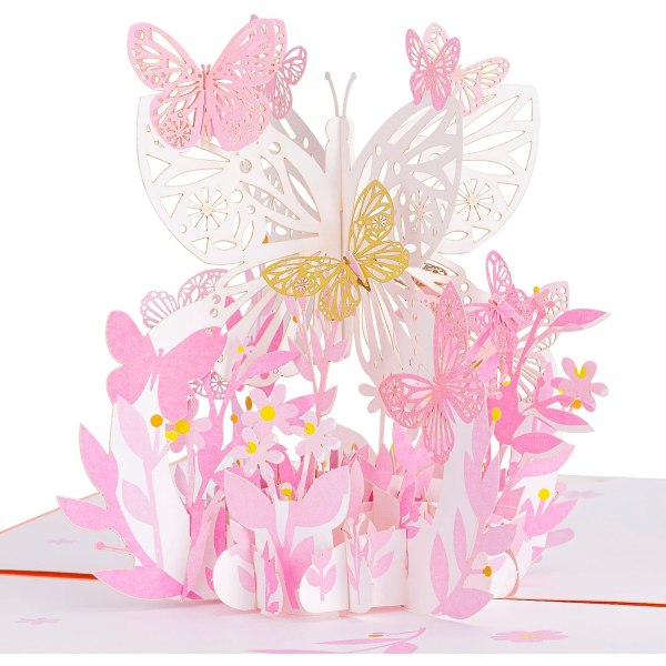 Pop Up Card, Handmade Pink Butterfly 3D Greeting Cards, Thinking of You, Thanks You, Just Because, Birthday, Mother's Day, Anniversary, All Occasion