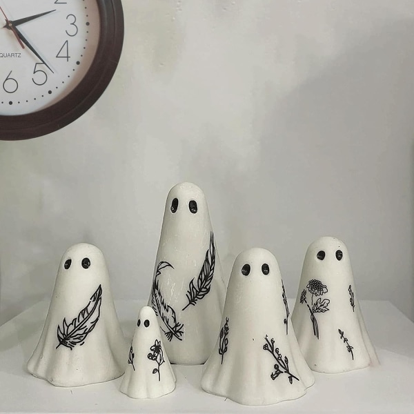 Pcs Hvide Resin Uhyggelige Figurer, Søde Håndmalede Spøgelsesfigurer, Uhyggelige Halloween Statuer Til Spøghus, Horrorfest, Kontor, Hjemmeindretning