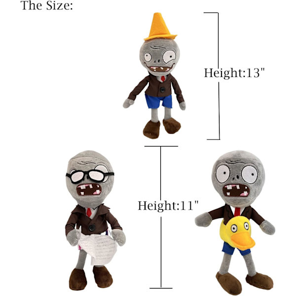 3 st Plants vs Zombies plyschleksaker Zombie-set, Ducky Zombie Newspaper Zombie & Conehead Zombie, mjuk figurdocka Plants vs Zombies leksaker PVZ plysch