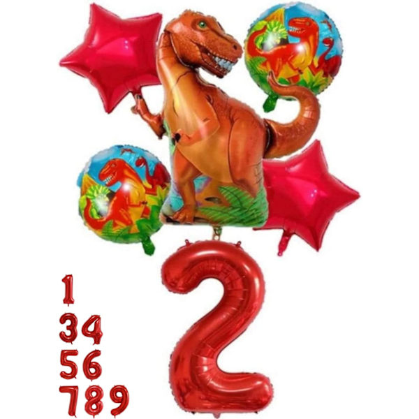 Dinosaur festdekorationer sæt - Nummer 2 ballon rød, dinosaur balloner, dinosaur fødselsdag dekorationer, dinosaur dekorationer 2. fødselsdagsfest