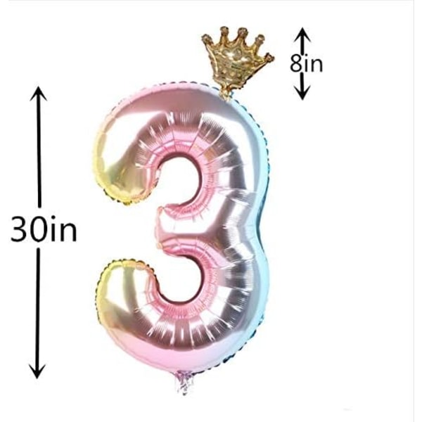 Aluminum film 32 inch number (3), crown aluminum foil number balloon, birthday party decoration gas and wedding anniversary balloon theme party.