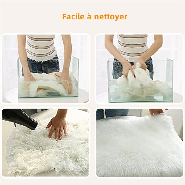 Faux Fåreskind Uld Tæppe, Fluffy Blødt Syntetisk Fåreskind Luksus Uld Sofa Tæppe Pude Dekorer Din Stue og Soveværelse (45cm,Sort)