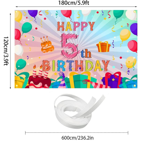 Gratulerer med 5-årsdagen Banner 5 år gammel fargerik ballongkake gaveeske bakgrunn Bursdagsfest Bakgrunn for festdekorasjon Fotografering Bakgrunn