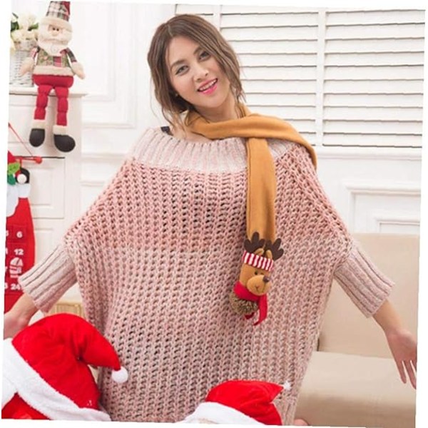 1pc Merry Christmas Scarf Winter Warm Shawl Wraps with 3d Snowman Santa Elk Embellishment Neckerchief