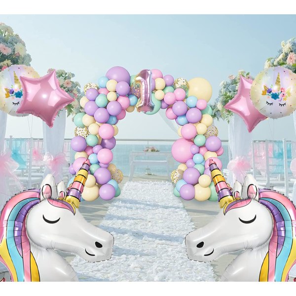 Unicorn bursdagsdekorasjoner, 6 stk Unicorn ballonger 1. bursdag Unicorn bursdagsfest dekorasjoner Folieballonger for 1 års bursdagsfest
