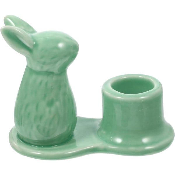 Porslinskaninljushållare Påsk Keramik Kaninljusstake Påskljusstake Kaninfigurer Äggkoppshållare, grön