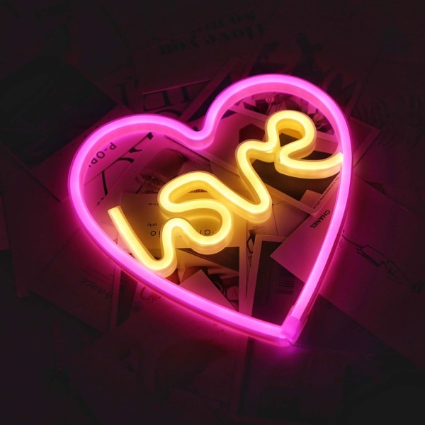 Hjerte LED Neon Lys, Dekorativt Nattlys Veggdekor for Soverom Stue Barnerom Bryllupsfest Jul (rosa Hjerte-Kjærlighet)
