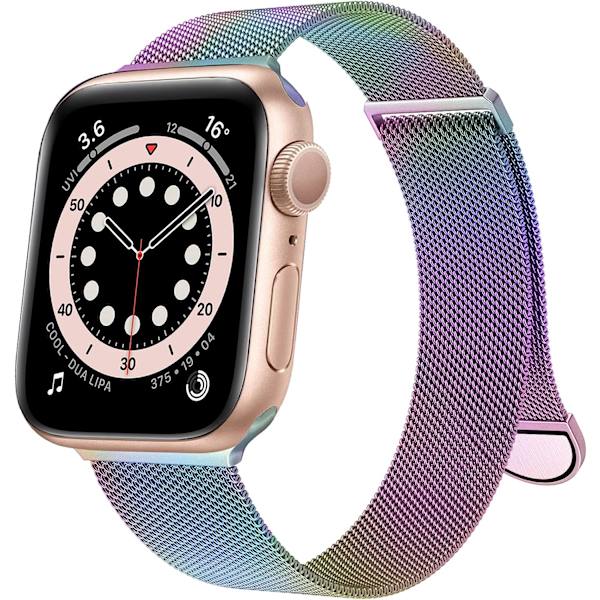 Kvinner og menn, rustfritt stål mesh loop magnetisk spenne erstatning for iWatch-bånd (41mm/40mm/38mm, regnbue).