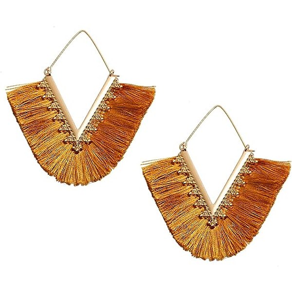 Statement Tassel Örhängen, Delikat Bohemian V Shap Tassel Hoop Örhänge Elegant Fringe Drop Dangle Örhängen för Kvinnor Flickor