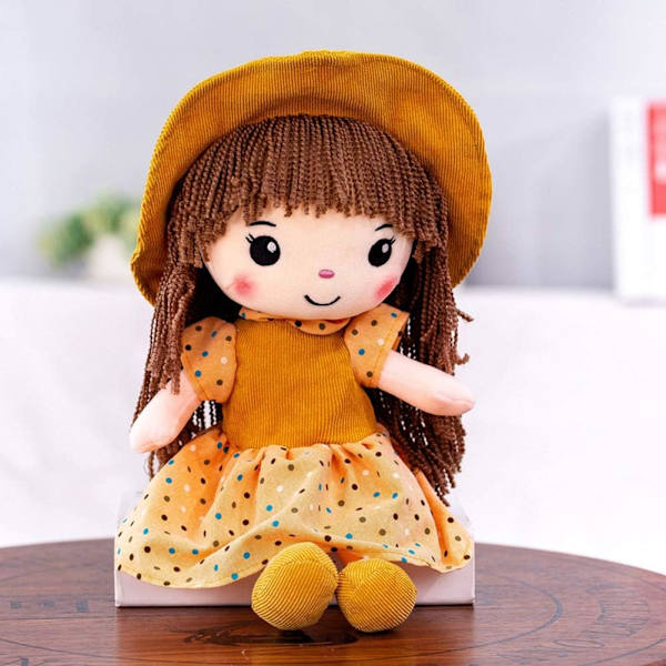 Pehmeä Rag Doll -pehmolelu, pehmeät lahjat hattuhameella, prinsessa, pienten tyttöjen nukkumiskumppani, lelut lahjoiksi, keltainen