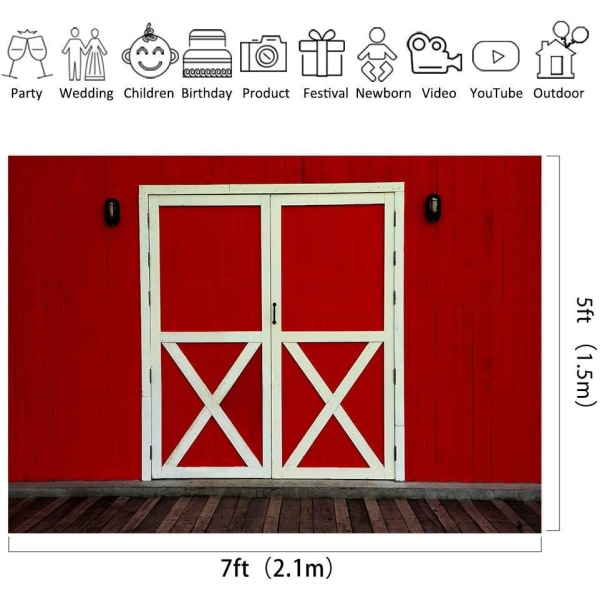 Punainen navetan ovi tausta maalaistyylinen maalaistalo länsimainen puulankku puinen syksy syntymäpäivävalokuvaus tausta vastasyntyneen baby shower 7x5 jalkaa