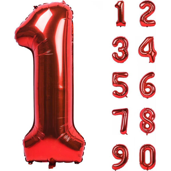 40 tum Röd Stora siffror 0-9 Födelsedagsfestdekorationer Heliumfolie Mylar Big Number Ballong Digital en