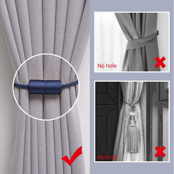 2 kappaletta 16 tuuman magneettiset verhotangot, käsintehdyt sivunaruverhotangot, käytännöllinen sisustus kodin ja toimiston ikkunoihin (tummansininen)