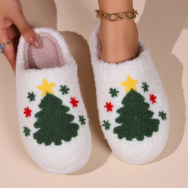 RUYI Jule-Tøfler til Kvinder og Mænd - Plys Tøfler, Vintertøfler Varme og Fluffy, Skridsikre Letvægts Bløde Tøfler, Julegaver Christmas tree 38-30 (suitable for size 37-38)