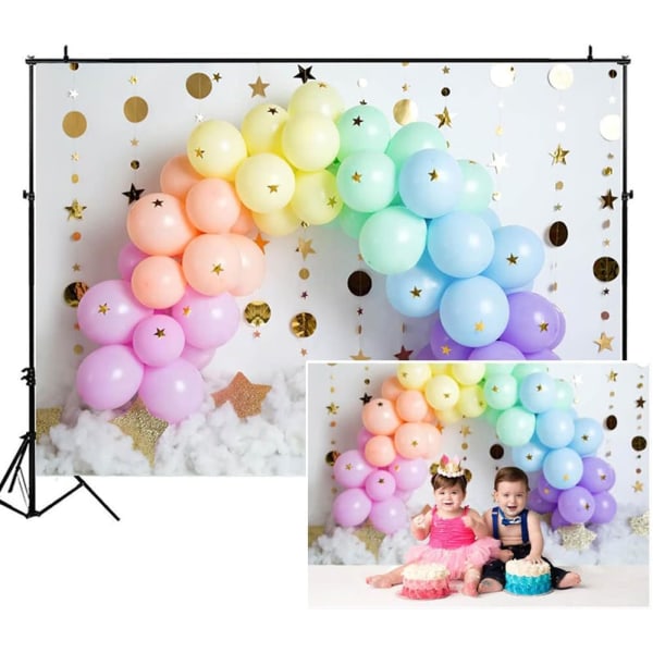 7x5ft Farverige Balloner Baggrund til Portræt Baggrund Regnbue Balloner Guld Stjerner Sød Fødselsdagsfest Baggrund Baby Shower Dekoration Baggrund Banner